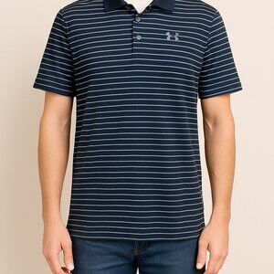 Under Armour Men’s Navy Blue Striped Polo Shirt Size Small